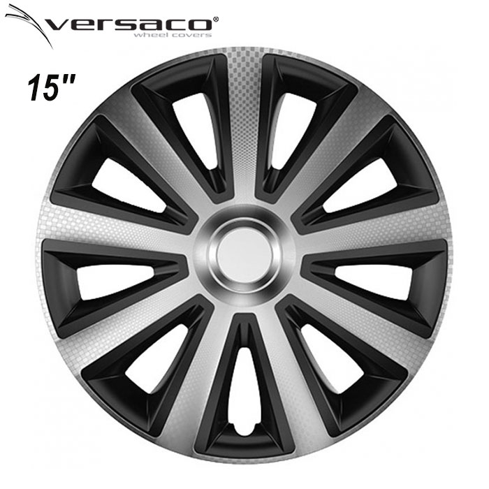 Тасове за джанти 15'' Versaco Carbon Aviator - Silver / Black Тасове за джанти 15'' Versaco Carbon Aviator - Silver / Black - Image 1