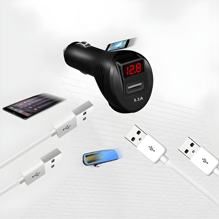 Разклонител за запалка с 2 гнезда, USB порт и волтметър — снимка 3